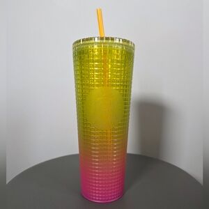 Starbucks Studded Tumbler 24oz Neon Yellow Pink Ombre Grid Venti